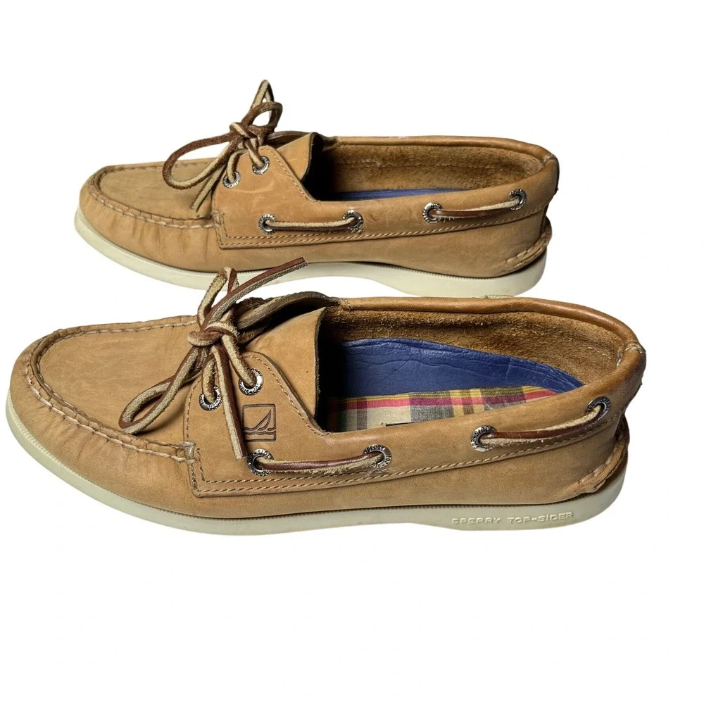 Sperry Top-Sider Authentic Original 2-Eye Boat‎ Shoes Tan Leather 7.5M Preppy